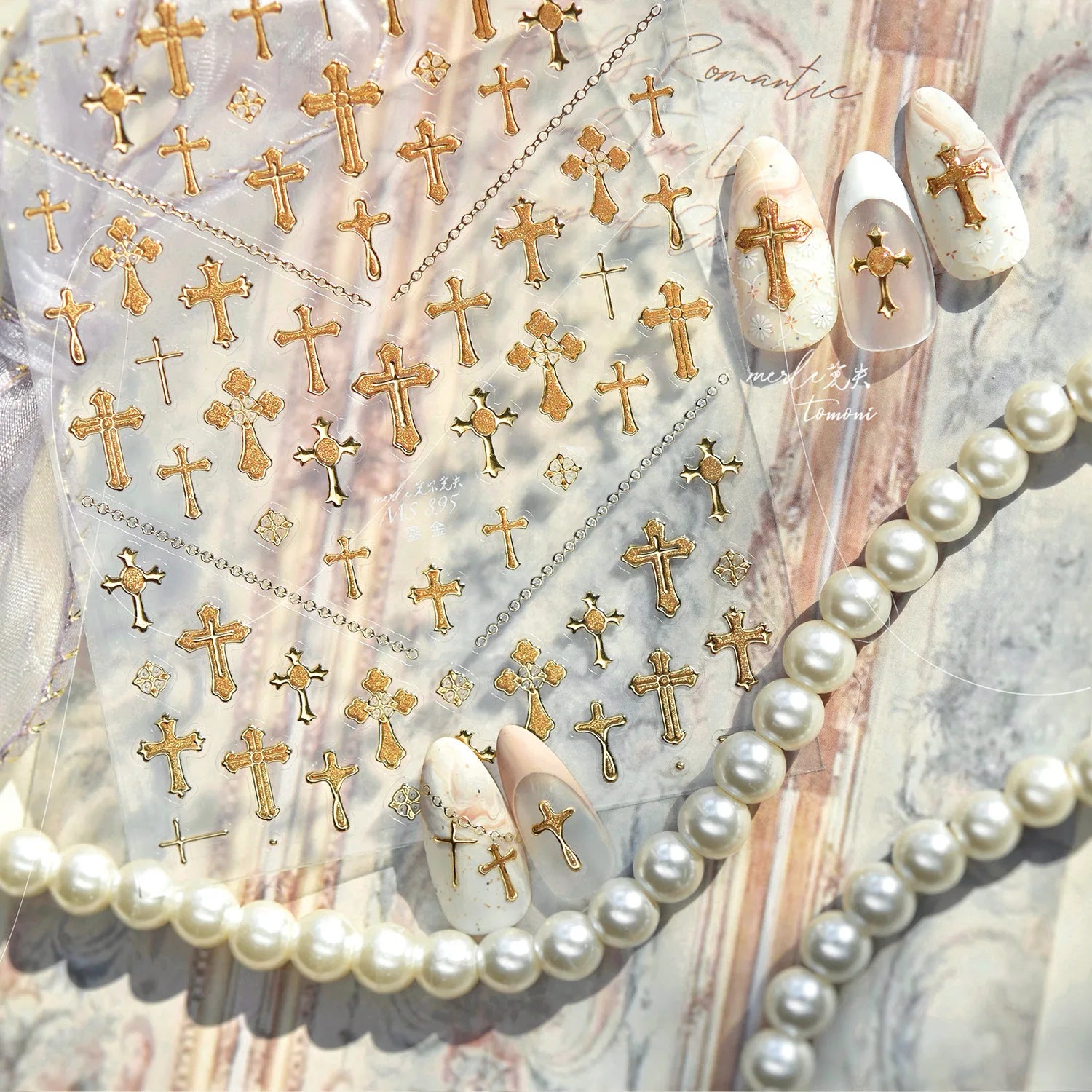 Retro Cross Nail Art Accessories Stickers Gold Silver Bronzing Multi Stely Cross Nail Stickers DIY Back Adhesive Manicure Decals