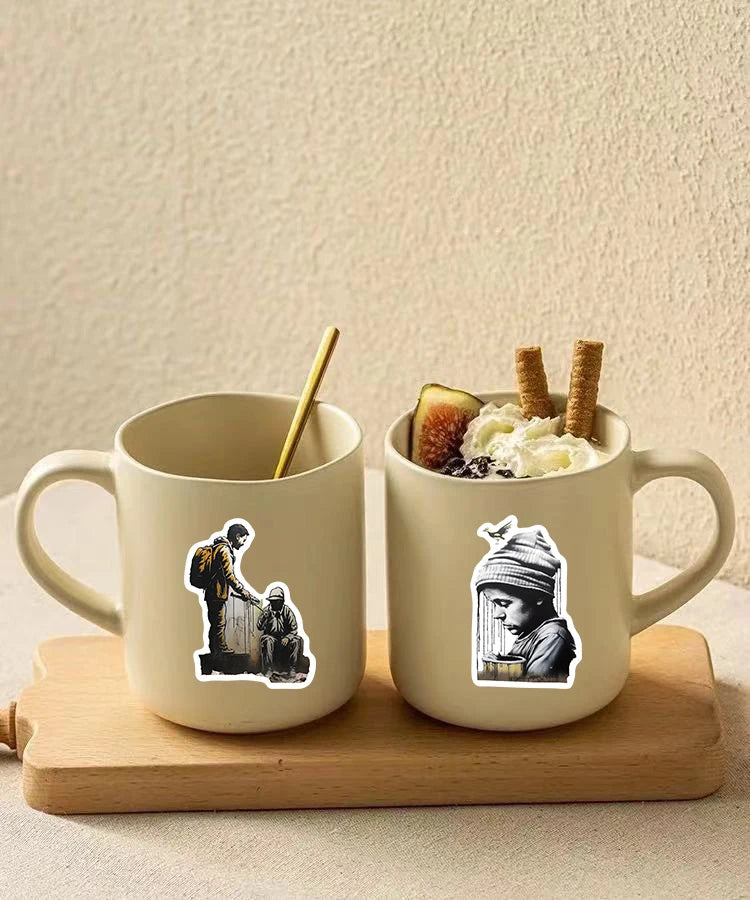 50PCS Banksy Street Art Graffiti Sticker Stationery Aethetic Cool DIY Phone Skateboard Vintage Bicycle Phone Laptop Sticker  ﻿