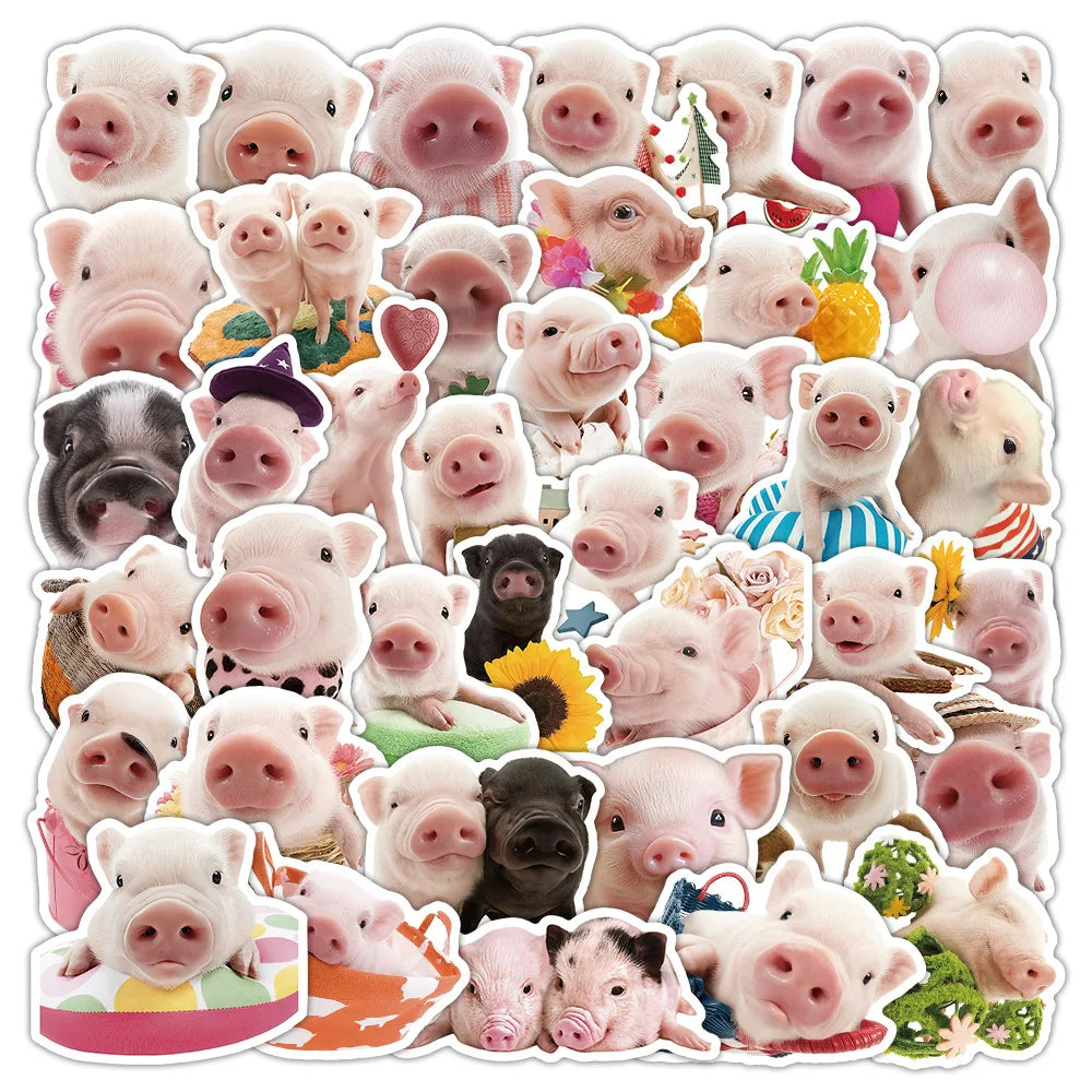 50PCS Cute Realistic Pig Stickers Children Student Stationery Notebook Window Car Waterproof Decorative Art Sticker