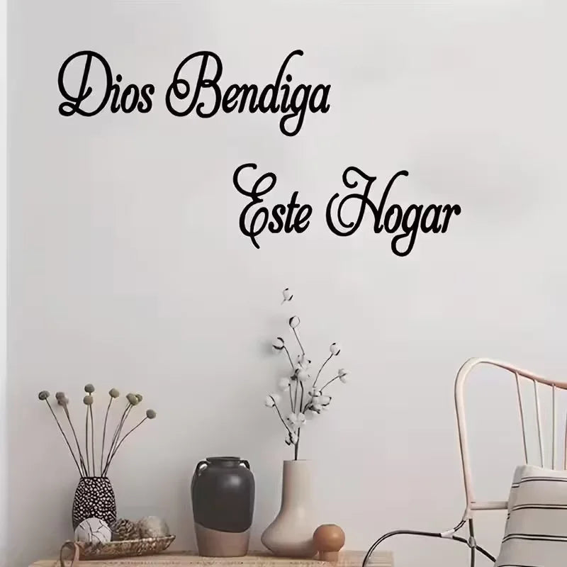 2D Spanish Blessing Wall Decals "Dios Bendiga Este Hogar" | Self-Adhesive Plastic Wall Sticker, Contemporary Style