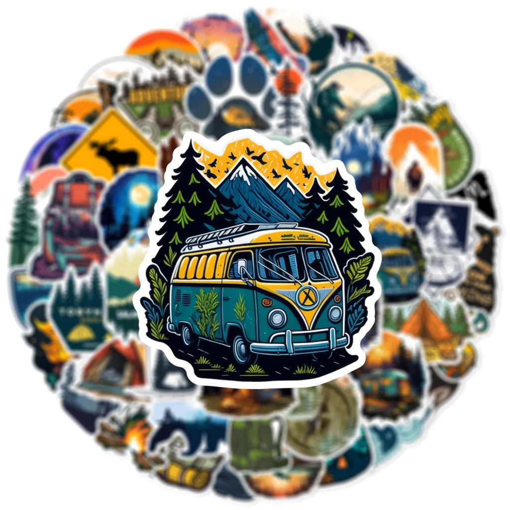 50/100pcs Forest Camping Hiking Outdoor Stickers Travel Scenery Decals Suitcase Luggage Bike Car Waterproof Graffiti Sticker