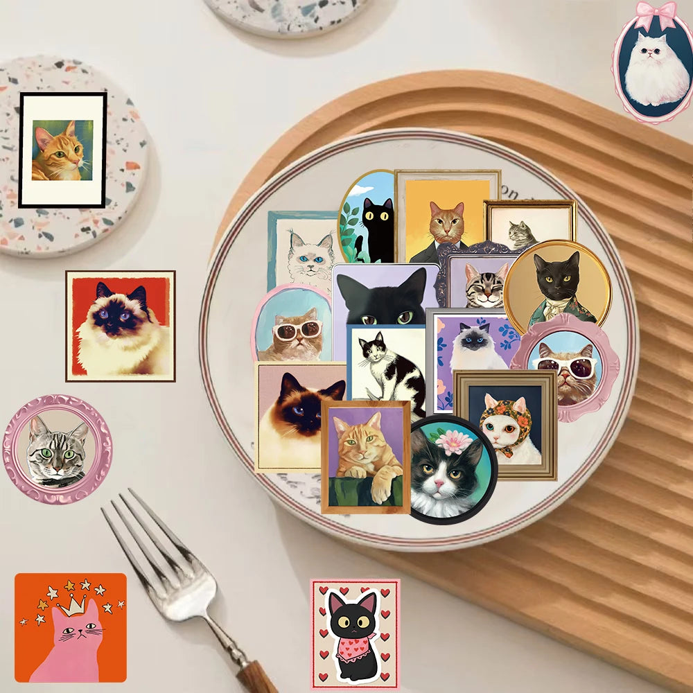 50PCS Cute Cat Sticker Notebook Gift Luggage Scrapbooking Stationery Waterproof Graffiti Coffee Phone Stationery Cartoon Sticker