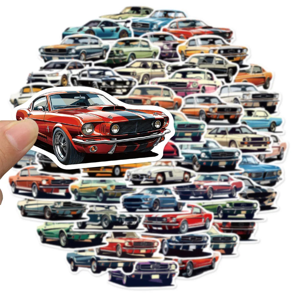 50PCS Cartoon Car Popular Fun Stickers DIY Stickers Handmade Tags Tablet Computer Water Cup Toy Decorative Stickers