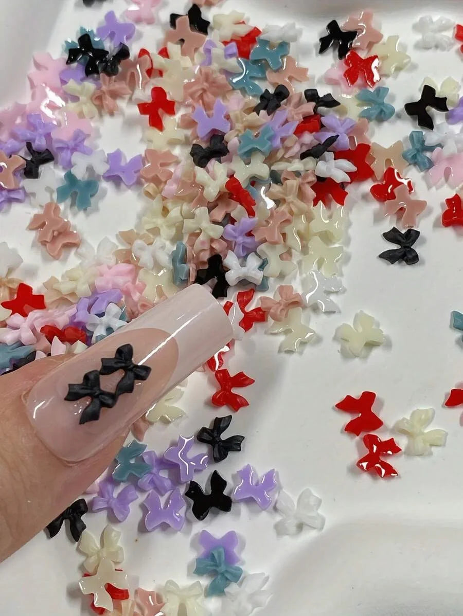 100PC Mini Bow Nail Resin Charms Jewelry 3D Mixed Colors Bow Japanese Nail Decoration Accessory Supplies Cute Nail Art Parts DIY