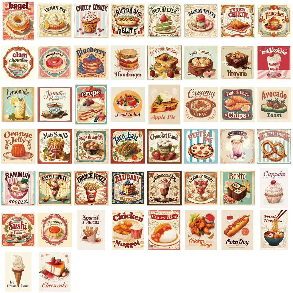 50/100PCS Waterproof Cartoon Retro Delicious Food Graffiti Stickers DIY for Decoration Guitar Notebook Luggage