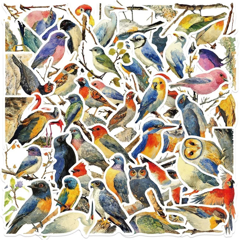 10/30/50PCS Kawaii Colored Bird PVC Sticky Sticker Aesthetic Children's Stationery DIY Decoration Scrapbooking School Supplies