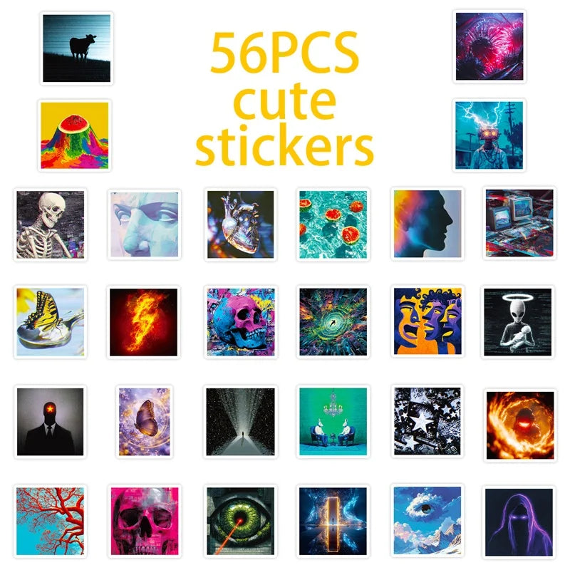 10/30/56PCS CuteAlien Vision PVC Sticky Sticker Aesthetic Children's Stationery DIY Decoration Scrapbooking School Supplies
