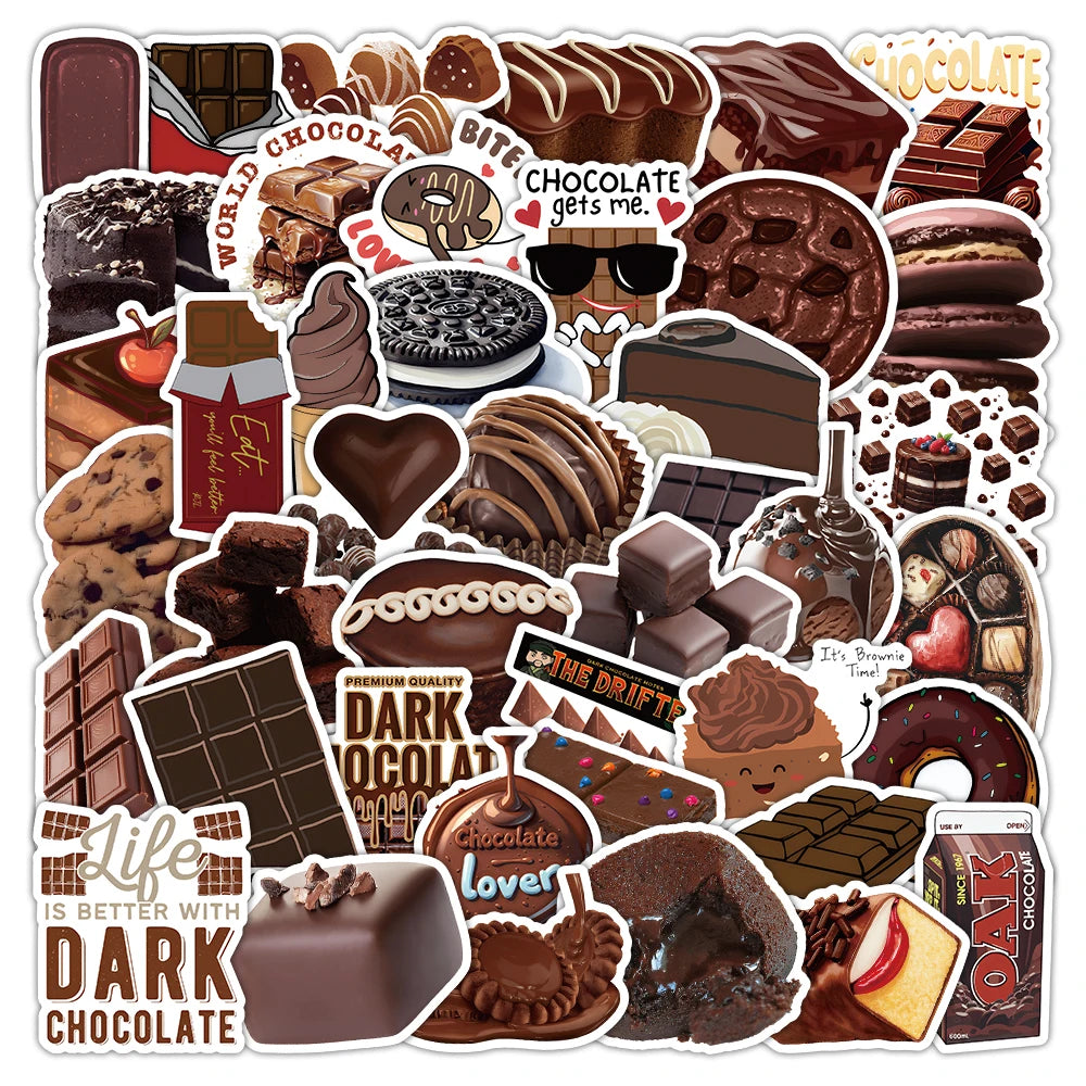 50/100PCS Cartoon Chocolate Handmade Account Stickers Luggage  Refrigerator Sticker Decoration Rewards Stationary Stickers