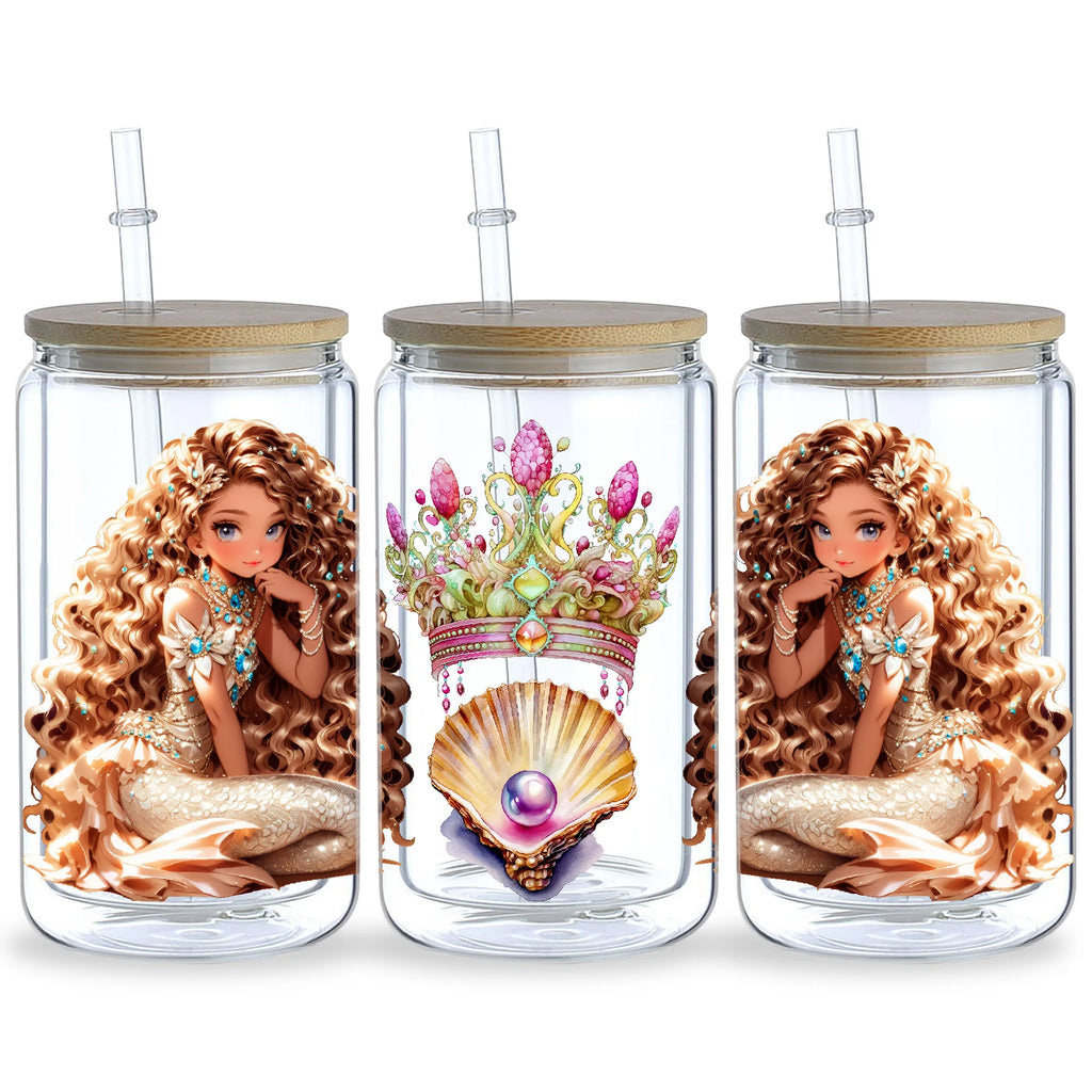 5 Sheets Mermaid UV DTF Glass Cup Wrap Transfer Stickers, DTF Transfer Stickers, Waterproof Wipe-Off Transfer Stickers