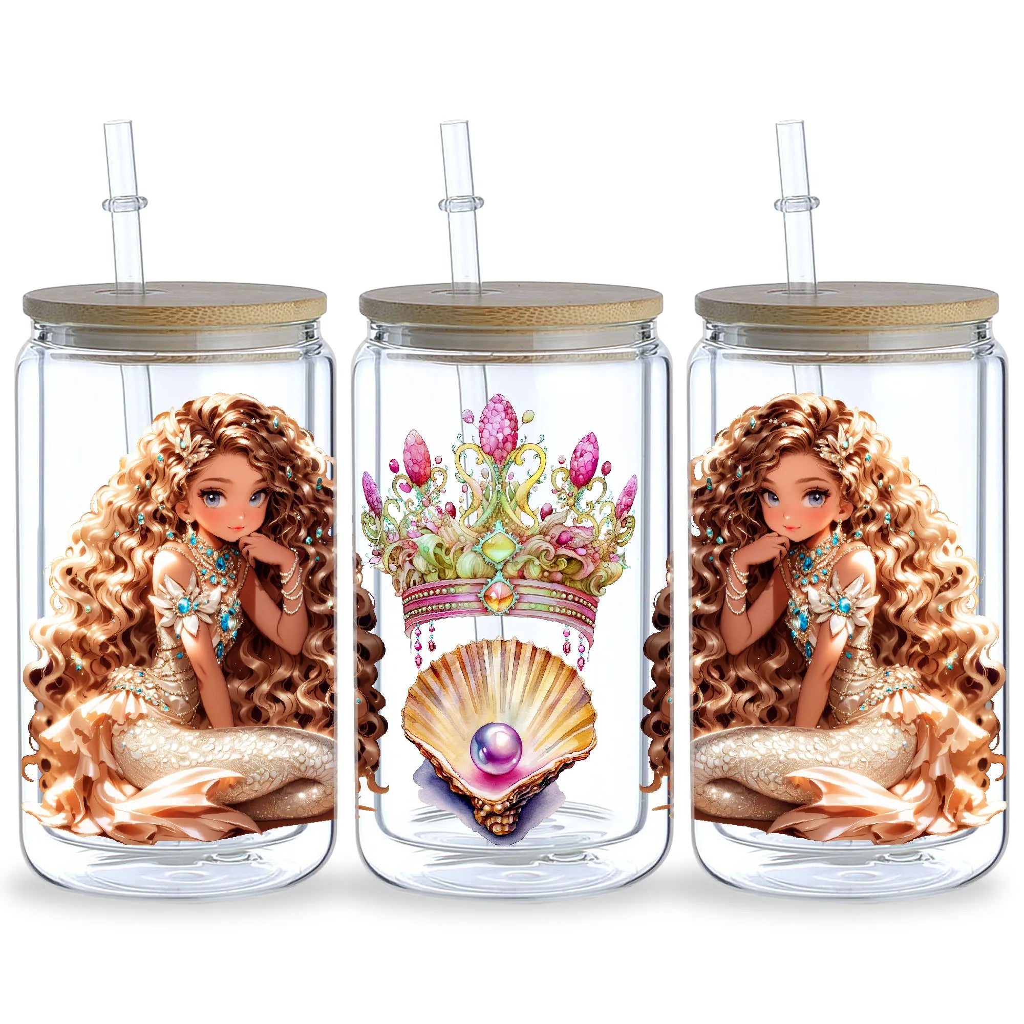 5 Sheets Mermaid UV DTF Glass Cup Wrap Transfer Stickers, DTF Transfer Stickers, Waterproof Wipe-Off Transfer Stickers