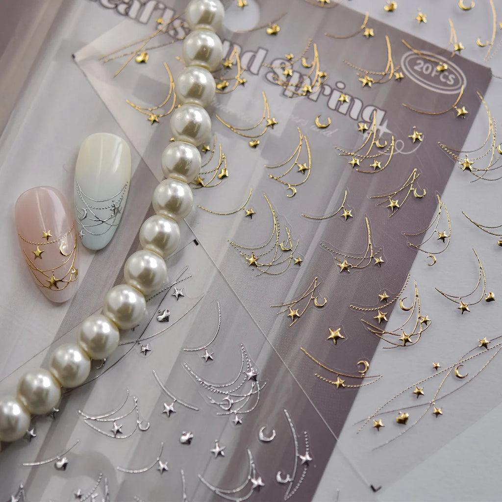 5D Bronzing Nails Sticker French 3D Star Necklace Small Accessories Nail Art Stickers DIY Luxury Metallic Manicure Decorations
