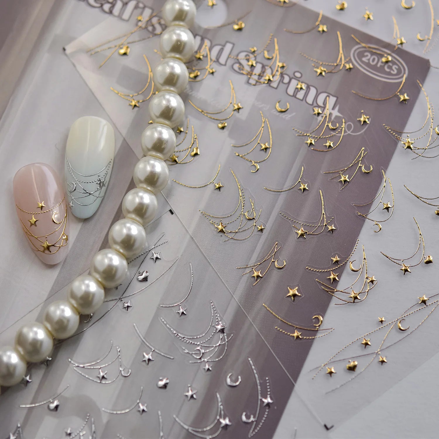 5D Bronzing Nails Sticker French 3D Star Necklace Small Accessories Nail Art Stickers DIY Luxury Metallic Manicure Decorations