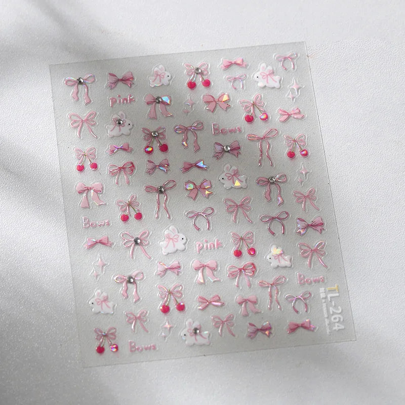 Exqusitive Mini Bows Nail Stickers 5D Reliefs Nail Art Stickers White Black Red Bowtie Nail 3D Decorations Adhesive Decals DIY