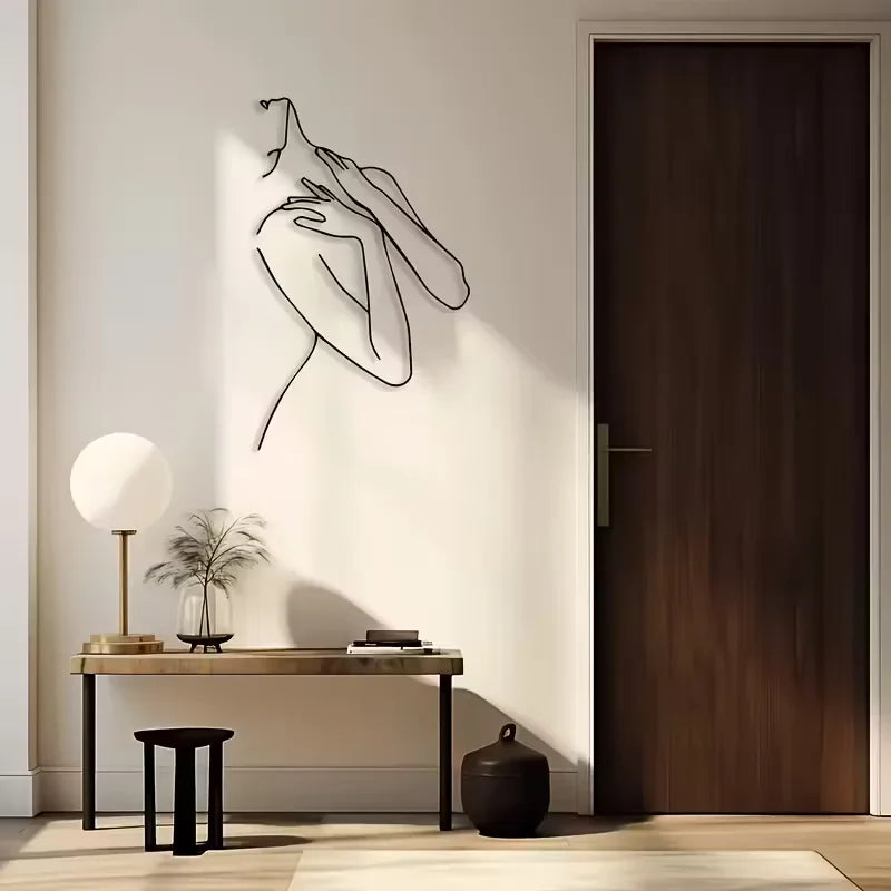 A Minimalist Female Silhouette Wall Sticker - Black Artistic Line Carving, Modern Home Decor Suitable for Living Room And Bedroo
