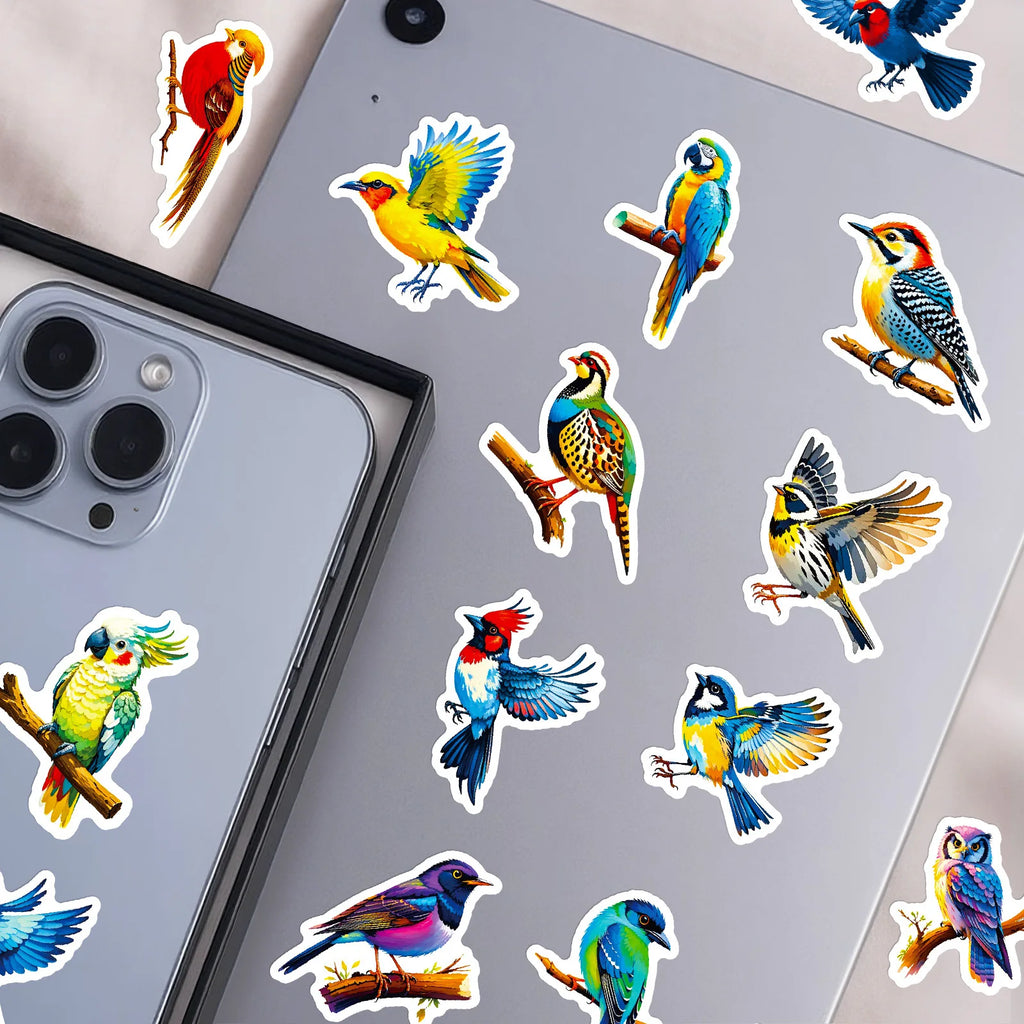 56/112 Pcs Colorful Bird Doodle Stickers Clear Pattern Non Trace Adhesive for Phone Window Fridge Furniture Envelope Decals