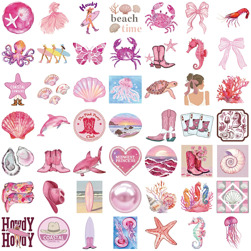 50/100PCS Cartoon Retro Stamps Flower/Marine Aesthetics DIY Waterproof Stickers For Decor Guitar Notebook Luggage Stationary