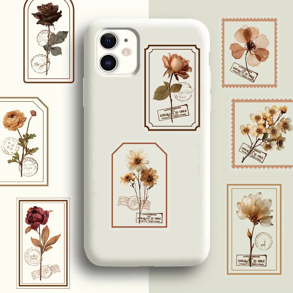 50PCS Old Business Flower Picking Decoration Transparent Sticker Pack DIY Scrapbook Phone Case Laptop Tablet Toy Stickers