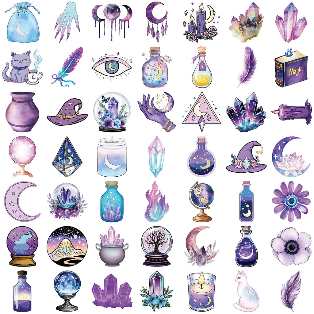 50Pcs Transparent PET Magic Witch Sparkling Film Sticker Pack Waterproof Transparent PET Hand Account Decor Guitar Notebook