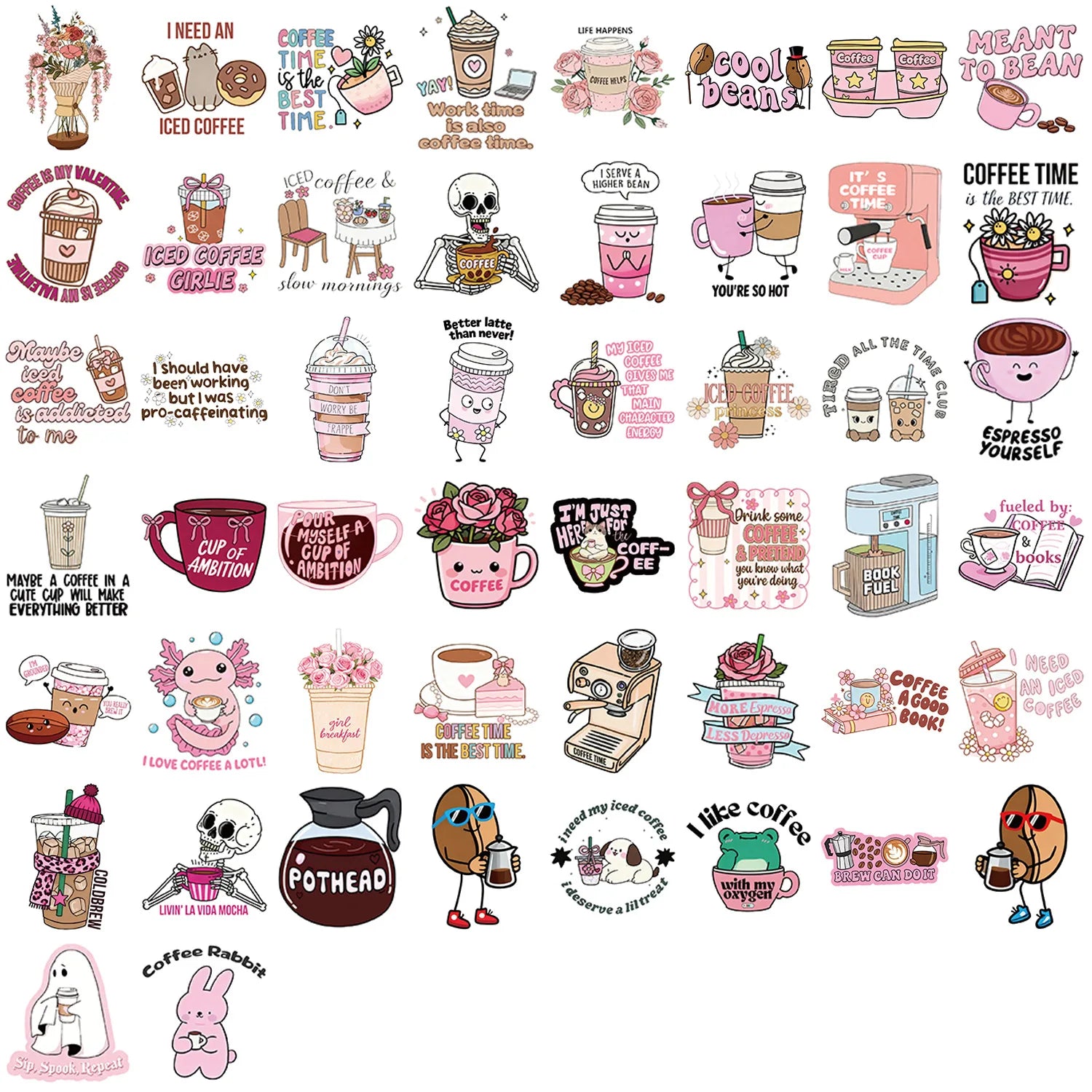 50/100PCS Funny Cartoon Coffee Stickers Waterproof Decoration Mobile Guitar Helmet Notebook Stationery Stickers