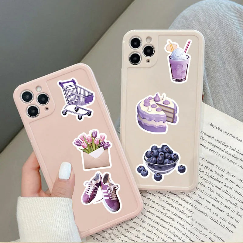10/30/56PCS Cartoon Purple PVC Sticker Aesthetic Children's Korean Decoration Scrapbooking Stationery School Supplies for Kids
