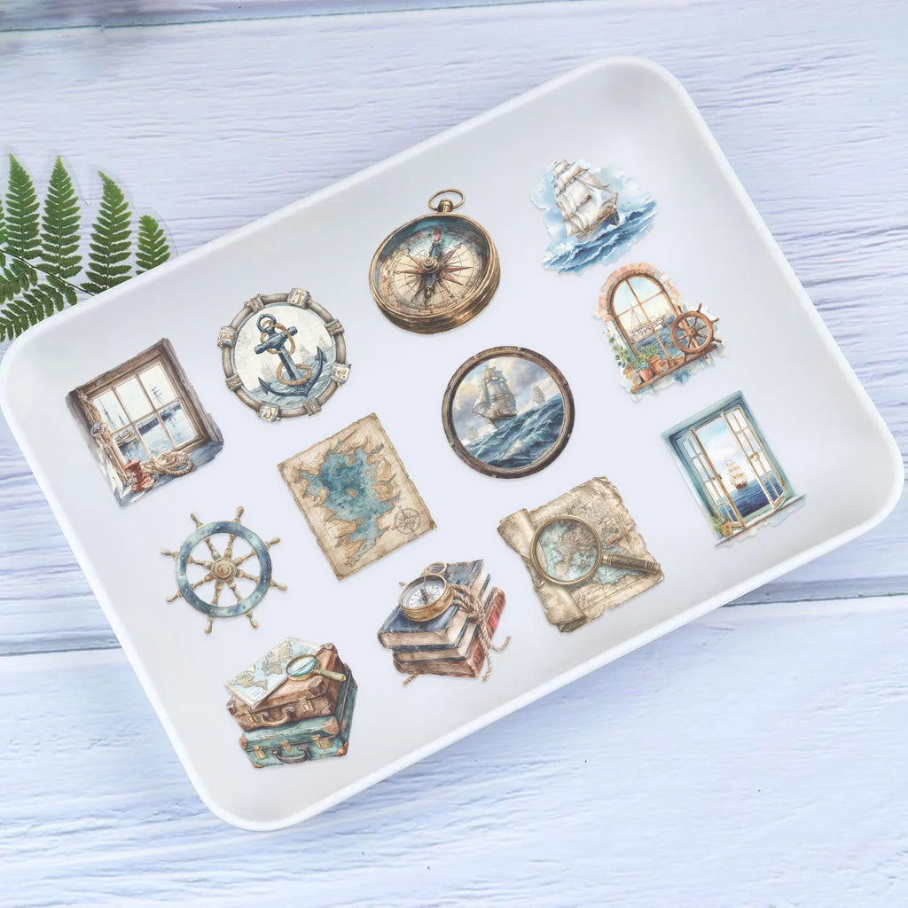 50/100PCS Cartoon Retro Navigation Sticker Pack Waterproof Transparent PET Decorative Guitar Notebook Stationery Stickers