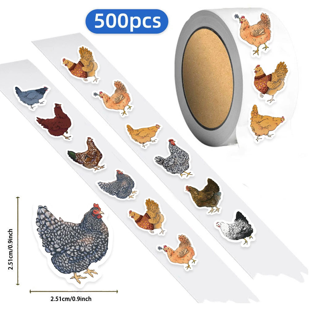 500PCS Cartoon Old Hen Learning Reward Stickers 10 sheets 2.5cm/1.0-inch Chicken Learning Reward Set Party Gift Stamps