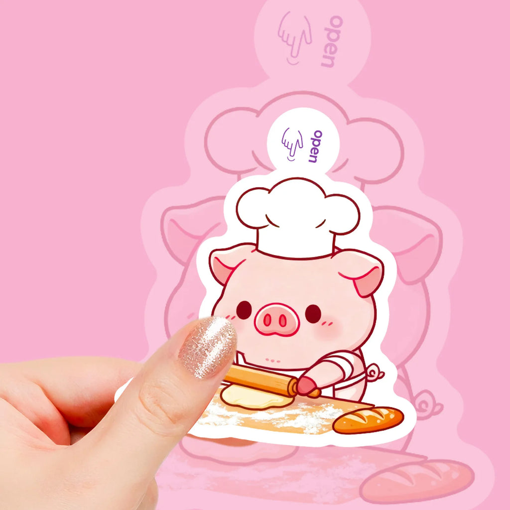 50/100 Pcs Fun Cartoon Pink Pig Funny Theme Stickers No Repeat for Stationery Box Notebook Helmet Car Scooter Suitcase Decals