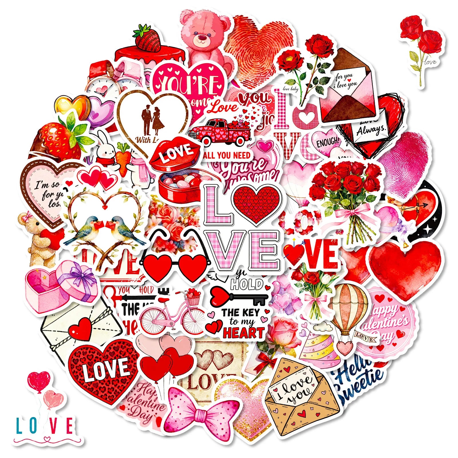 56/112Pcs Valentine's Day Red Stickers for Gift Box Case File Bag Lunch Box Helmet Drawer Fridge Wardrobe Reusable Decoration
