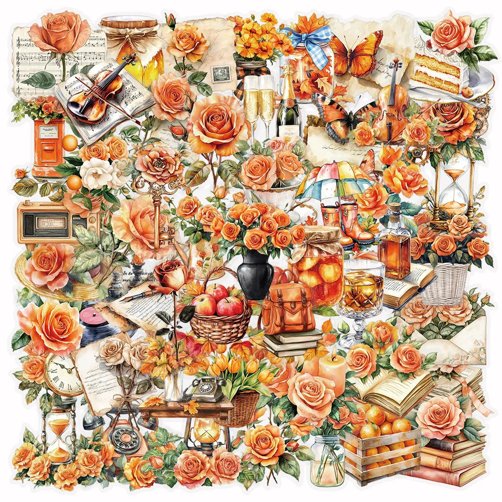 10/30/50Pcs Transparent PET Vintage Orange Stickers Books Luggage Stickers Phone DIY For Stationery Decor