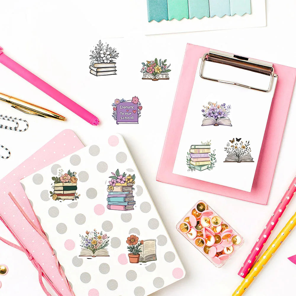 500PCS Reading Flowers Roll Stickers Notebook Laptops Graffiti DIY Gift Phone Home Decorative Waterproof Aesthetic Stickers