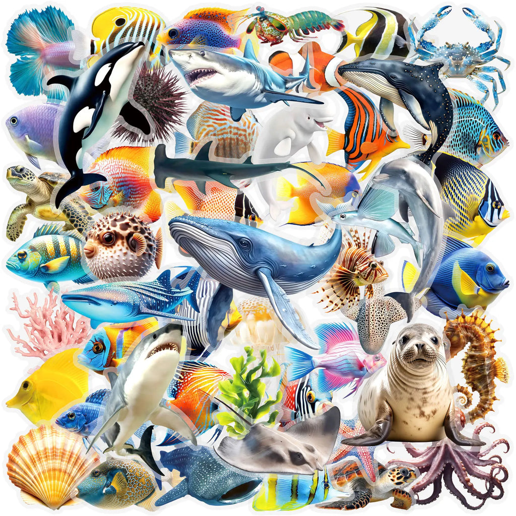 50/100Pcs Underwater World Marine Animal PET Clear Waterproof Stickers for Wall Book Scrapbook Stationery Box Phone Laptop Decal