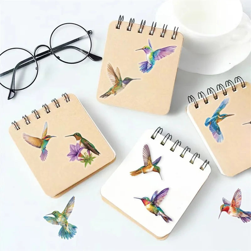 50PCS Cartoon Hummingbird PET Sticky Sticker Aesthetic Korean Stationery DIY Decoration Scrapbooking School Supplies for Kids
