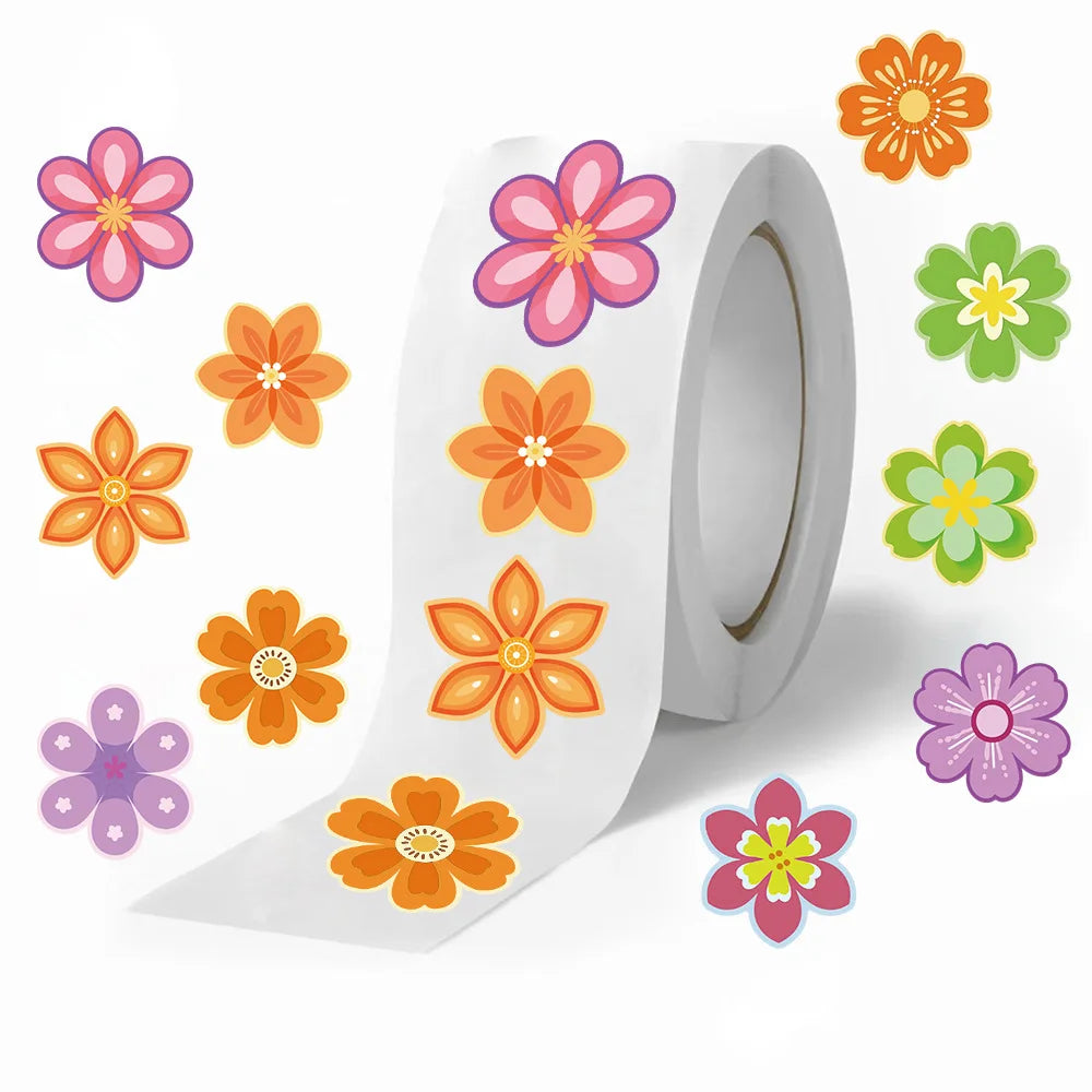 500 pcs/roll Roll Sticker Danish Flower Sticker Handbook Material Decoration Children Stationery Reward Sticker