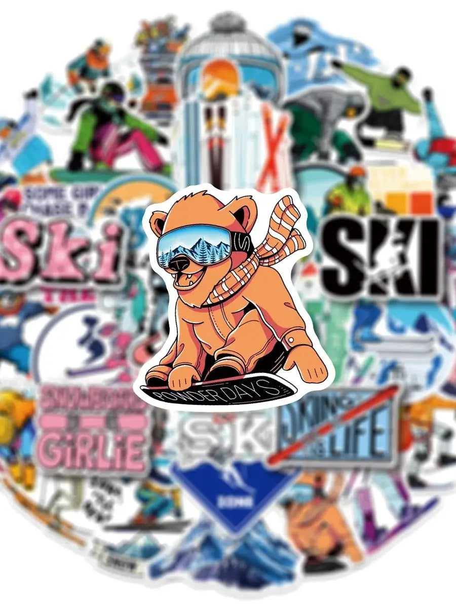 50/100 Pcs Ski Cartoon Sports Theme Colorful Stickers for Phone Suitcase File Holder Diary Stationery Box Removable Decals