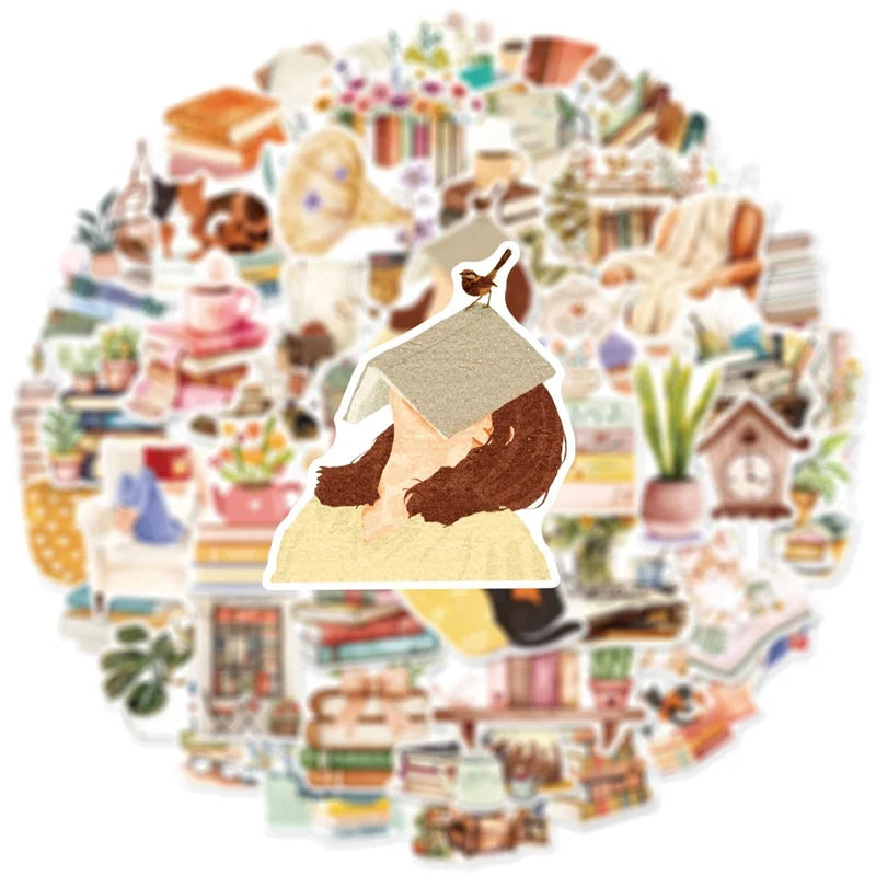 10/30/50PCS Kawaii Reading Life PVC Sticky Sticker Aesthetic Colored DIY Children's Decoration Scrapbooking School Supplies