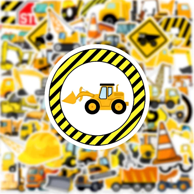 10/30/50PCS Cartoon Engineering Vehicle PVC Sticky Stickers Aesthetic DIY Phone Laptop Luggage Skateboard Graffiti Decals