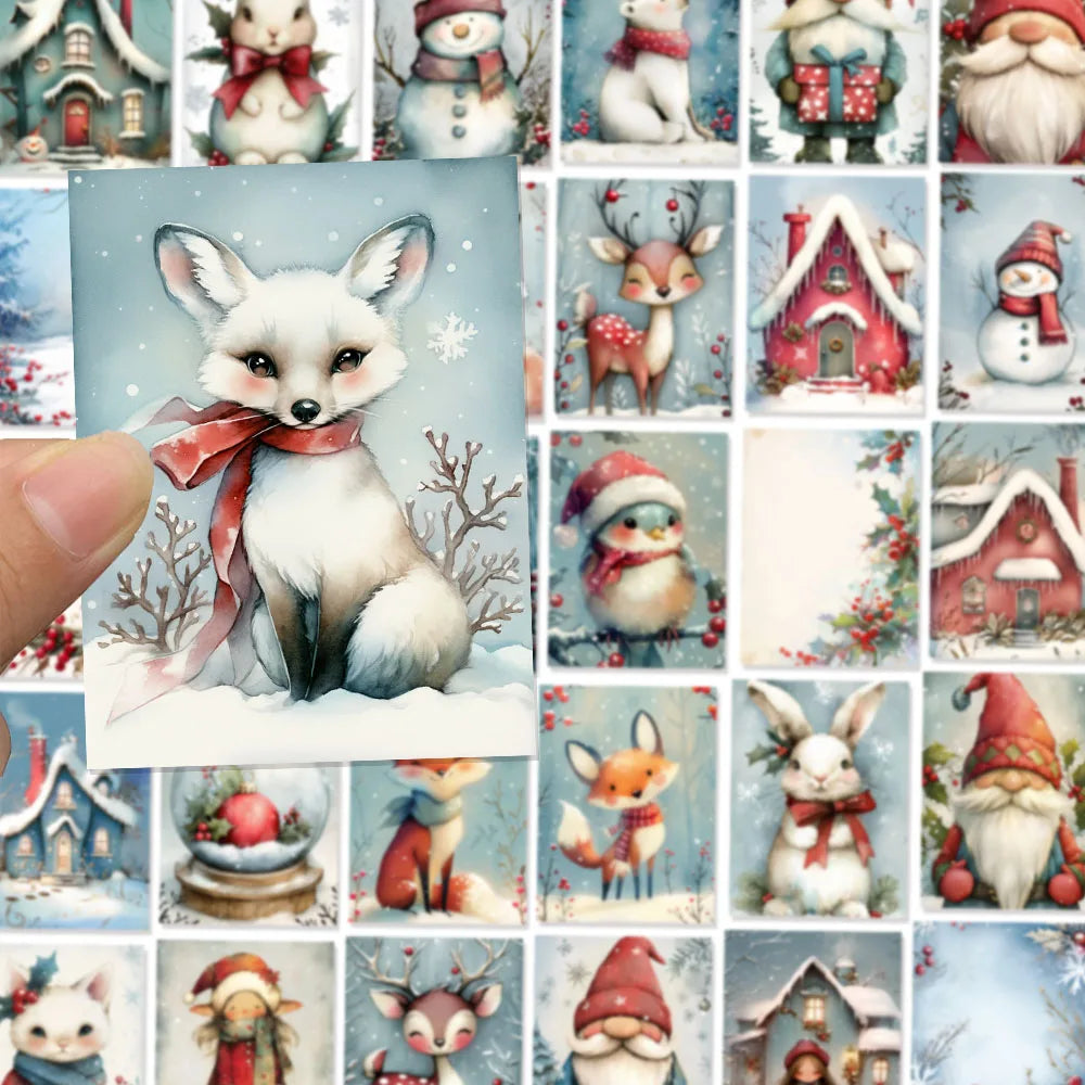 50PCS Winter Christmas Cute Snowy Creative Decoration DIY Phone Case Luggage Tablet Puzzle Toy Stickers