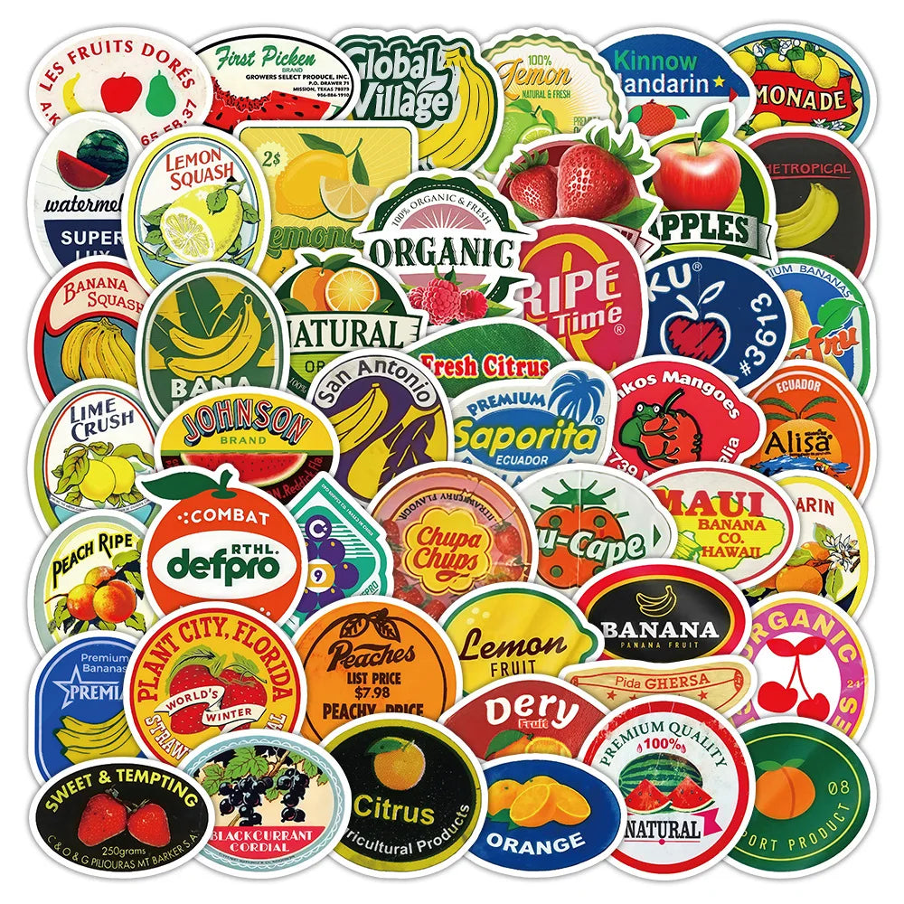 50/100 Pcs Cartoon Fruit & Word Colorful Waterproof Stickers for Phone Car Skate Helmet Stationery Box Pen Holder Decals