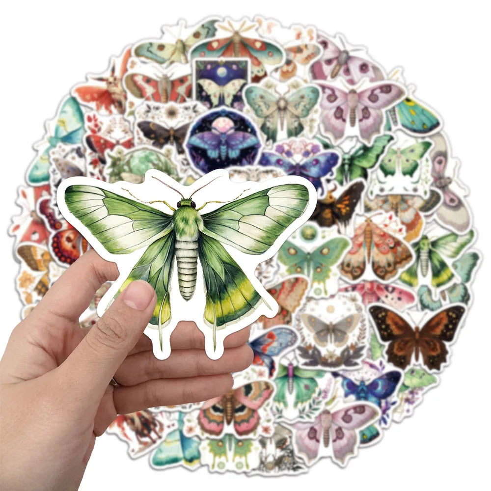 50PCS Colorful Moth Cartoon Stickers DIY Phone Cases Laptop Refrigerator Stickers Desktop Stickers Waterproof Stickers