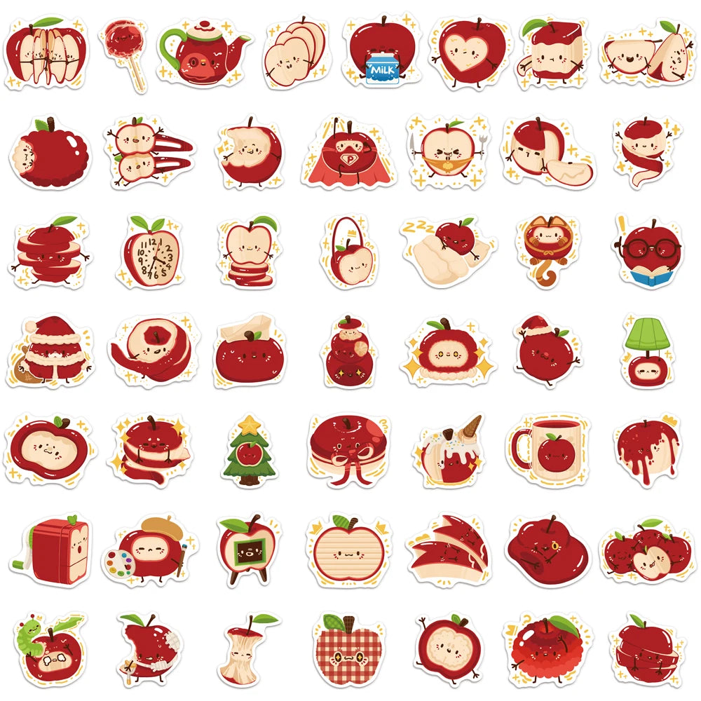 50PCS Cartoon Apple Paradise Fun Stickers DIY Manual Speaker Decoration Luggage Notebook Water Cup Label Waterproof Stickers