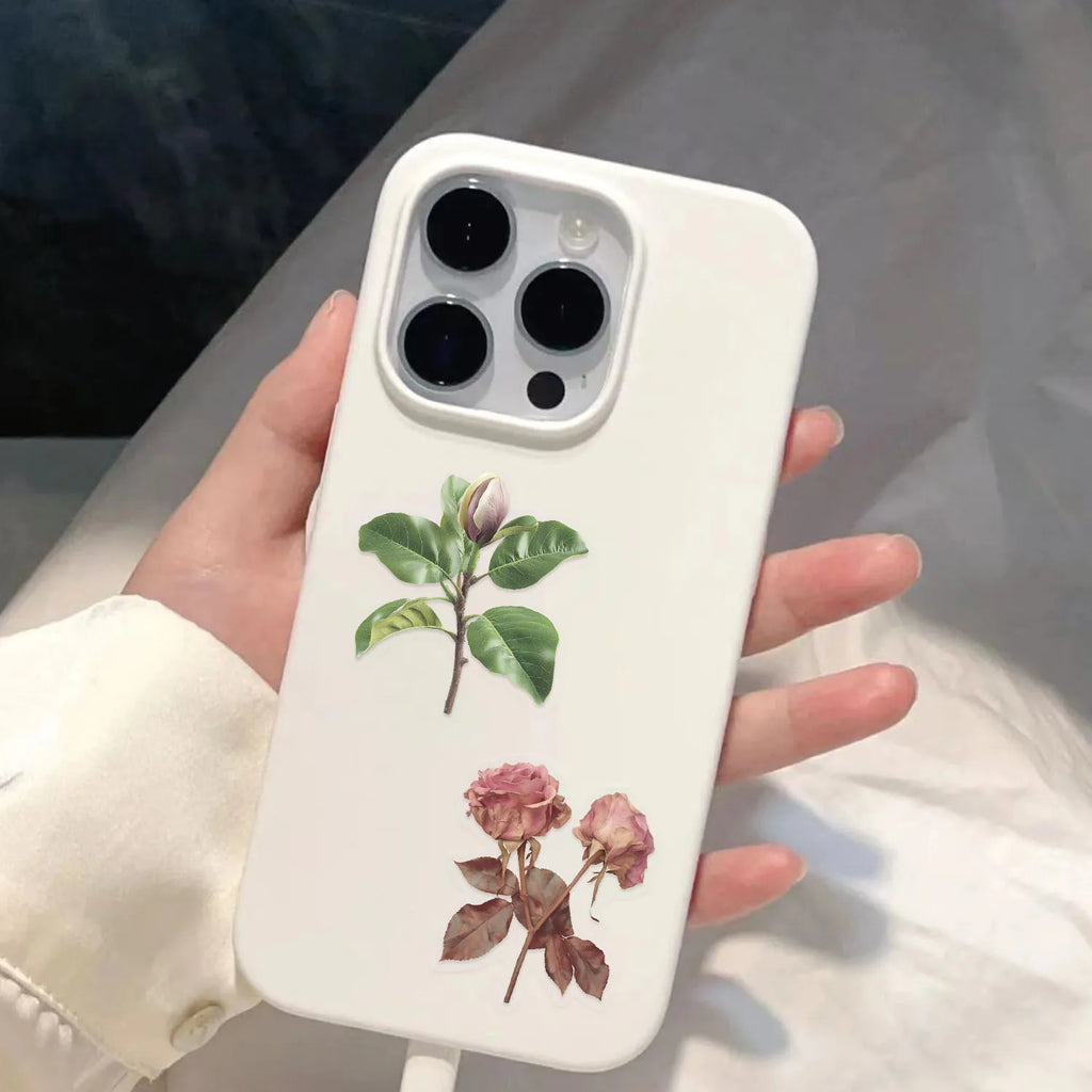 100PCS Green Plant Leaf Stickers Green Plant DIY Decor Phone Guitar Stationery Box Notebook Pen Holder Transparent PET Stickers