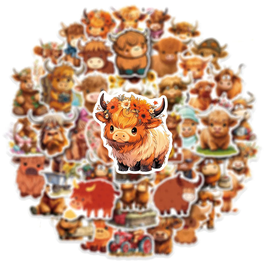 50/100 Pcs Cute Yak Cartoon Fun Stickers PVC Waterproof Thick for Phone Laptop Suitcase Fridge File Holder Binder Decals