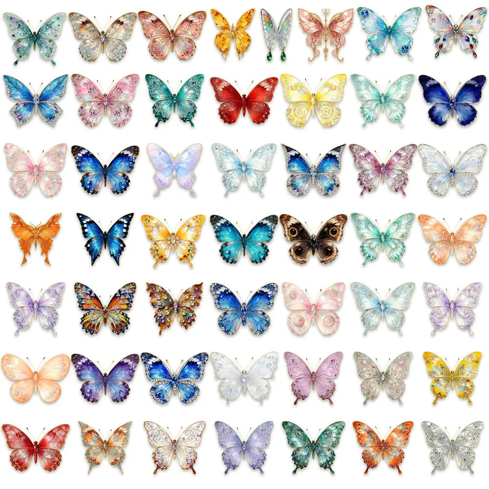 50PCS Gem Butterfly Cartoon Beautiful DIY Sticker Sketchbook Handmade Mobile Luggage Skateboard Waterproof Stickers