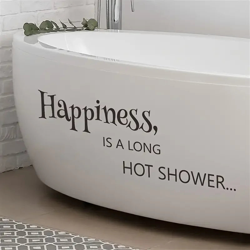 Black Western Theme Bathroom Wall Decal - "Happiness is a Long Hot Shower" Self-Adhesive Home Decor Sticker for Bathtub and Show