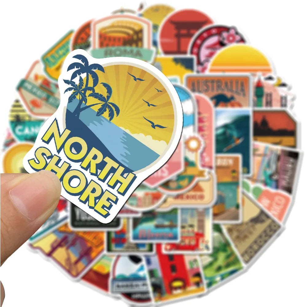 50/100PCS Travel City Landscape Graffiti Stickers Luggage Trolley Scooter Notebook Waterproof Stationery Stickers for Children