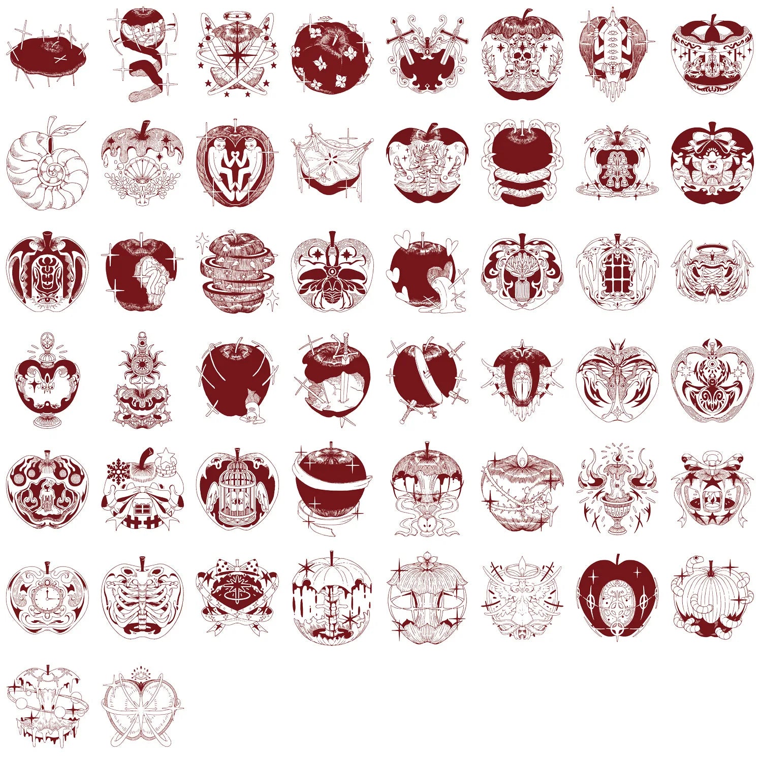 50/100PCS Retro Waterproof Transparent PET Cartoon Red Apple Sticker Pack - Decorative Guitar Notebook Stationery Stickers