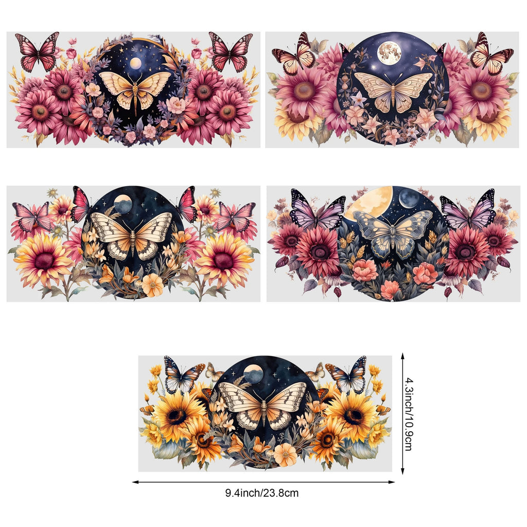 5 sheets Butterfly UV DTF Cup Stickers, DTF Transfer Stickers, Waterproof Wipe-Off Transfer Paper for 16oz Glass, Mug, Crafts