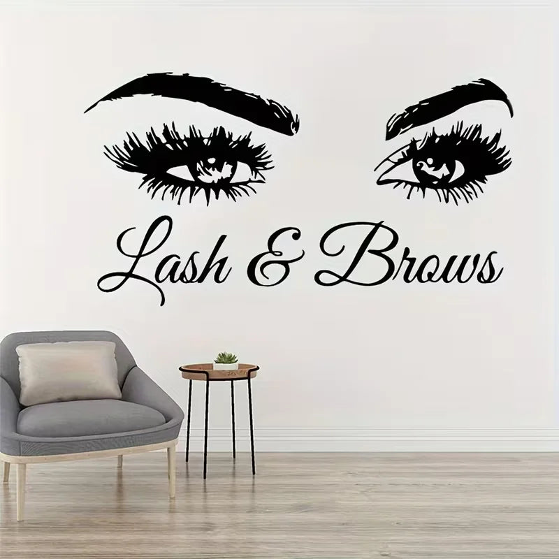 1pc Lash & Brows Wall Decal, Artistic Eye Design, Removable PVC Sticker For Bedroom, Living Room, Hallway, Window Display, Decor