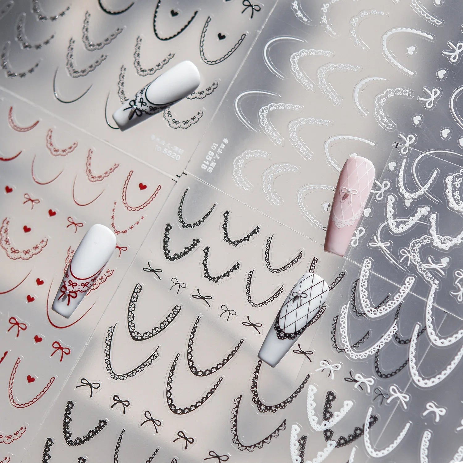 Lace French Nail Art Stickers 3D Thin and Tough Ballet-style Nail Decorations Stickers Colors French Bow Love Adhesive Decals