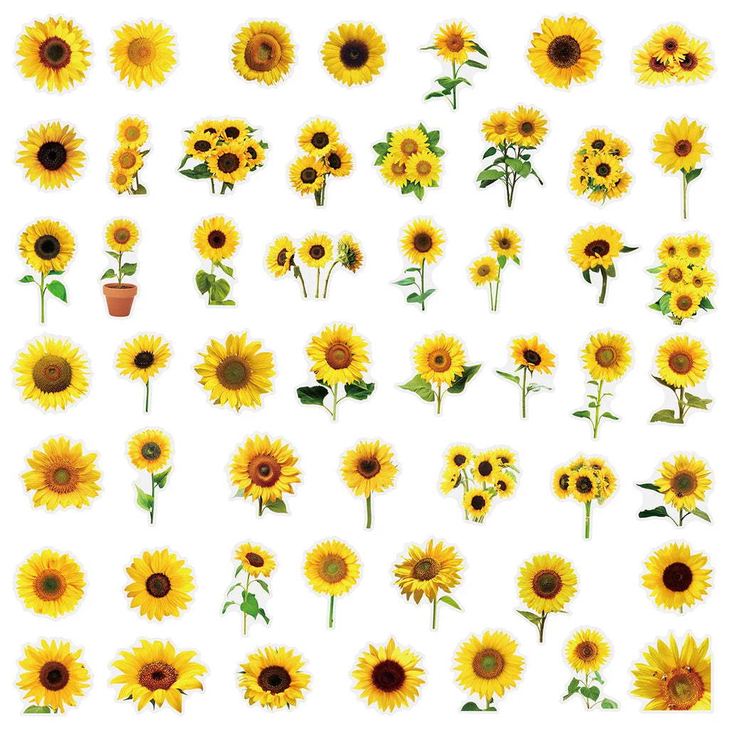 150PCS MIX Hydrangea & Sunflower & Daisy Graffiti Stickers Small Fresh Flowers Plant Decor Stationery Notebook Plastic Sticker